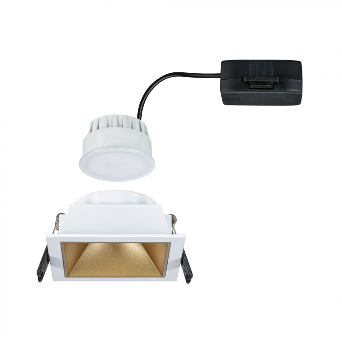 Spot incastrabil Cole Coin, IP44, patrat, 88x88mm, 6W, 470lm, 230V, flux luminos variabil in 3 pasi, 2700K, alb-auriu mat [4]