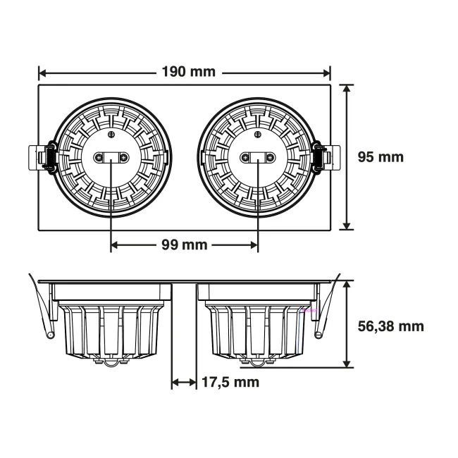 Spot încastrabil SLC DL04, dreptunghiular, X2, R83, alb, 3000K, cu flux luminos variabil [5]