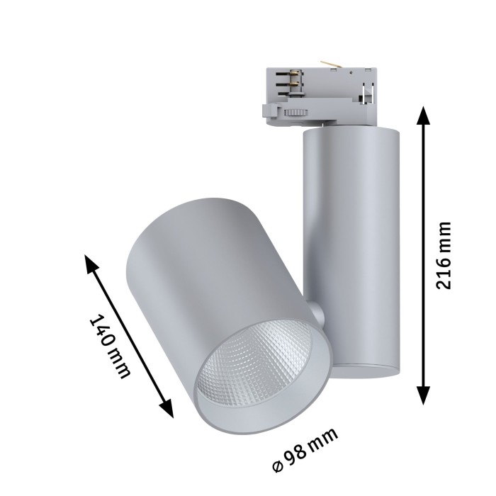 Spot pentru șină trifazică Paulmann ProRail3 LED Zeuz, 15°, 2860lm, 33W, 3000K, argintiu, 230V, au flux luminos variabil [7]