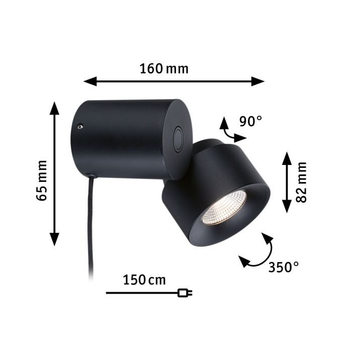 Veioză Pane I LED, 3W, negru, cu flux luminos variabil în 3 pași [10]