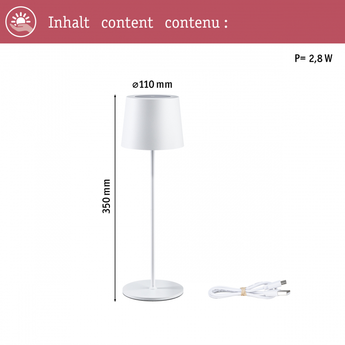 Veioză cu acumulatori Gilo, IP44, 2700K, alb mat [3]