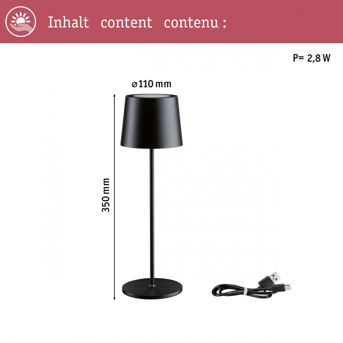 Veioză cu acumulatori Gilo, IP44, 2700K, negru mat [3]