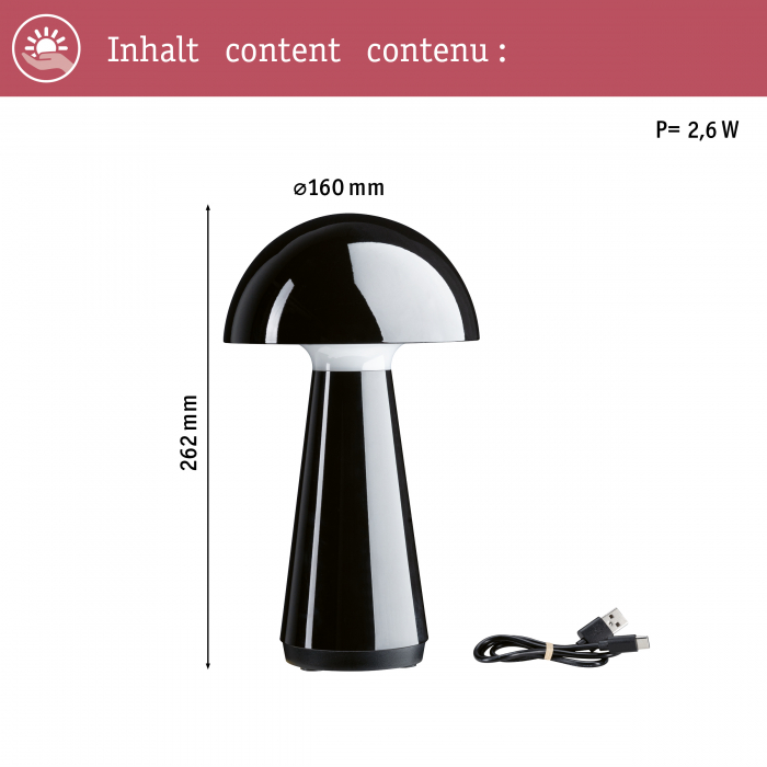 Veioză cu acumulatori Onzo, IP44, 2700K, negru, cu flux luminos variabil în 3 pași [3]