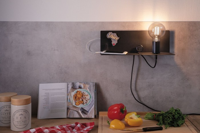 Wall luminaire Devara USB C   E27   230V max. 40W dimmable Black matt [10]