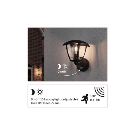 Aplică de exterior Classic Curved cu senzor de mișcare, IP44, 164x180mm,  max. 12W,  230V, negru [4]