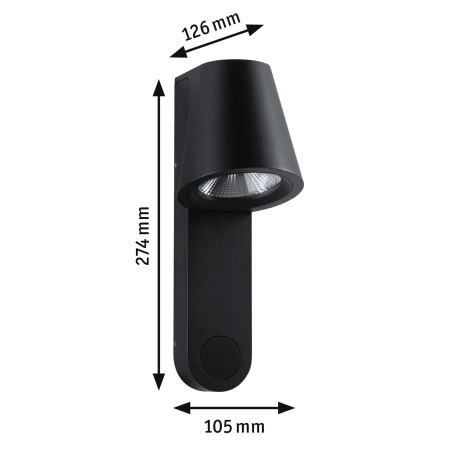 Aplică LED de exterior Caissa, cu senzor de mișcare, IP44, 3000K, 9W, 700lm, 230V, 65°, antracit [2]