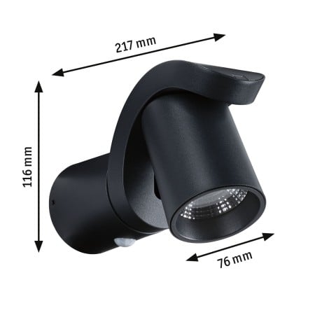 Aplică LED de exterior Cuff, cu senzor de mișcare, IP44, 3000K, 10W, 700lm, 230V, 70°, antracit [2]