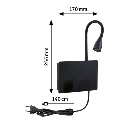 Aplică LED Halina USB C, 2700K, 200lm, 230V, 2,4W, negru mat [3]