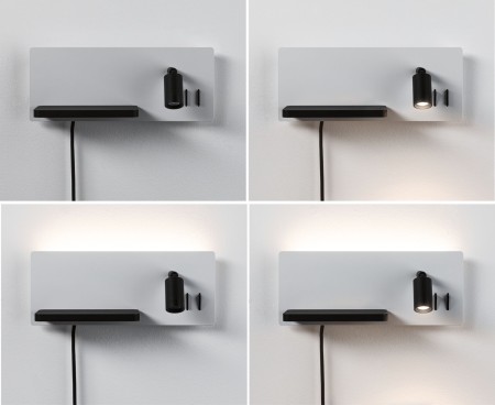 Aplică LED Serra USB C, 2700K, 650lm/200lm, 230V, 5,5/1x2,6W, cu flux luminos variabil, alb mat/negru mat [5]