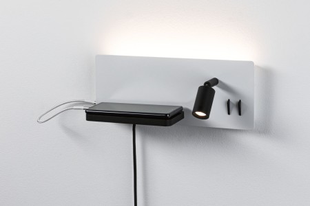 Iluminat interior - Aplică LED Serra USB C, 2700K, 650lm/200lm, 230V, 5,5/1x2,6W, cu flux luminos variabil, alb mat/negru mat