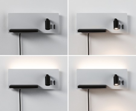 Aplică LED Serra USB C, 2700K, 650lm/200lm, 230V, 5,5/1x2,6W, cu flux luminos variabil, alb mat/negru mat [5]