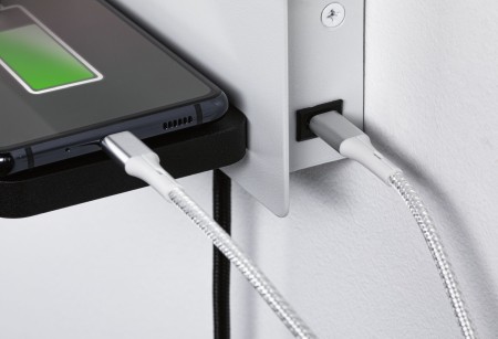 Aplică LED Serra USB C, 2700K, 650lm/200lm, 230V, 5,5/1x2,6W, cu flux luminos variabil, alb mat/negru mat [6]