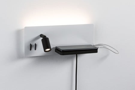 Iluminat interior - Aplică LED Serra USB C, 2700K, 650lm/200lm, 230V, 5,5/1x2,6W, cu flux luminos variabil, alb mat/negru mat