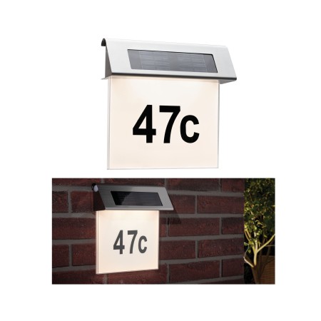 Solare - Aplică solară cu număr adresă IP44 LED 1x0,2W inox/alb/Acryl