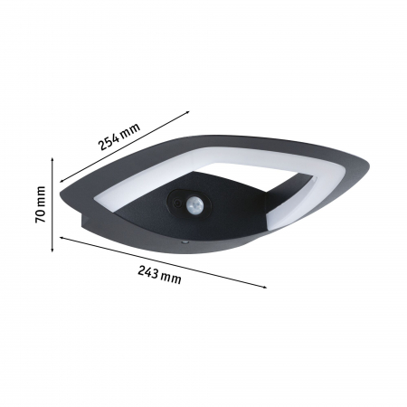 Aplică de exterior Akena LED, senzor de mișcare, IP44, 243x254mm, 3000K, 11W, 800lm, 230V, antracit, aluminiu [2]