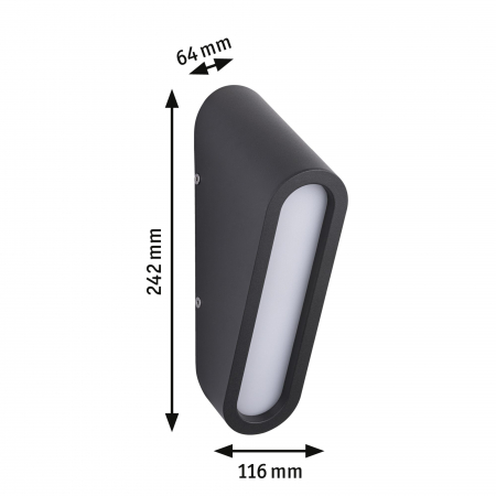 Aplică de exterior Cliff LED, IP44, 64x116mm, 3000K, 9,5W, 300lm, 230V, antracit, aluminiu [2]