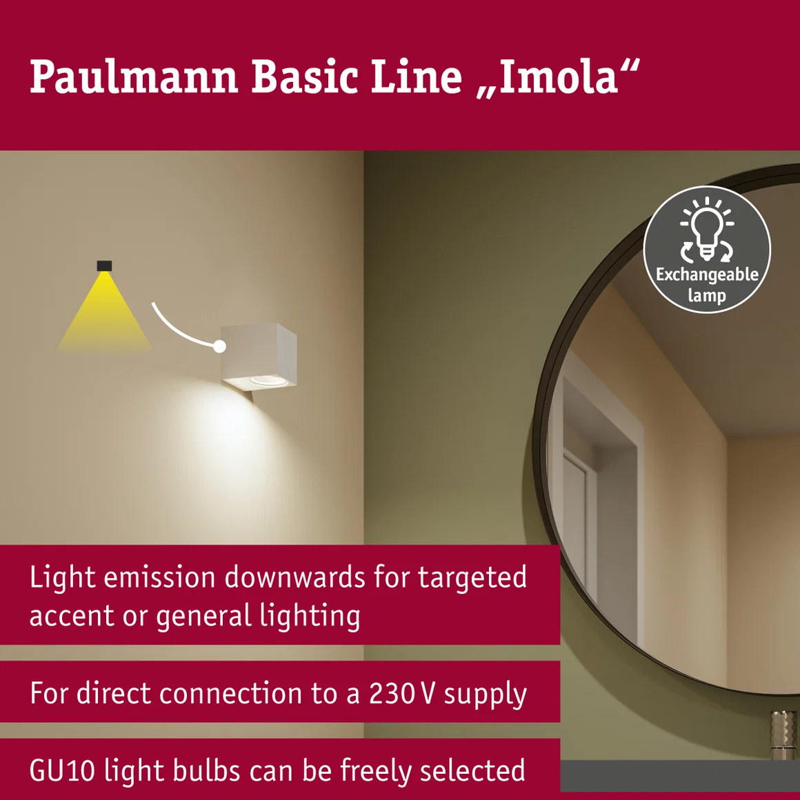 Aplică de exterior Imola, IP44, pătrată, max. 1xGU10, alb mat, aluminiu [9]