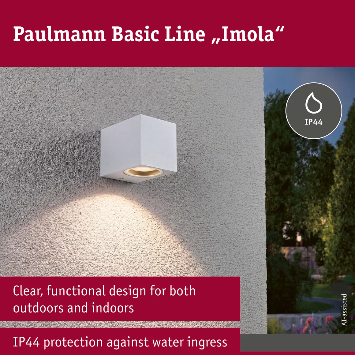 Aplică de exterior Imola, IP44, pătrată, max. 1xGU10, alb mat, aluminiu [8]
