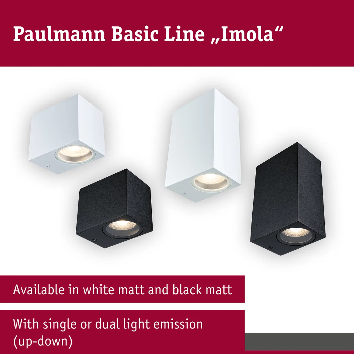 Aplică de exterior Imola, IP44, pătrată, max. 2xGU10, negru mat, aluminiu [10]
