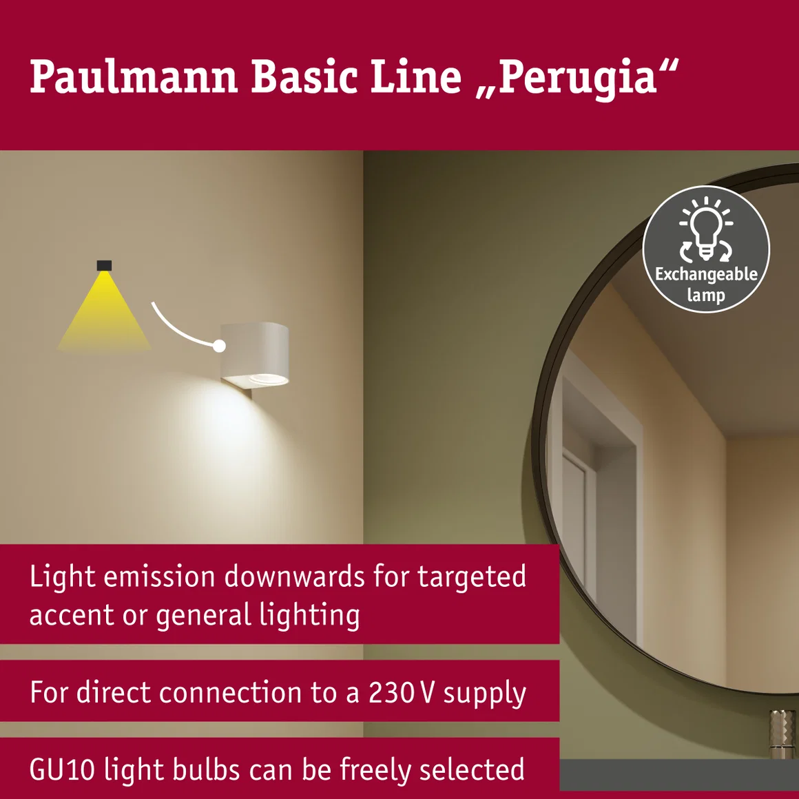 Aplică de exterior Perugia, IP44, max. 1xGU10, alb mat, aluminiu [10]