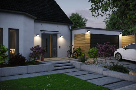 Aplică hibridă LED de exterior Lioren, 230V + Solar, IP44, 170x170mm, 3000K, 2,3W, 230lm, 230V, negru [3]