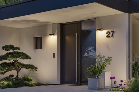 Aplică LED de exterior Silma, bidirecțională, IP44, 3000K, 2x600lm, 230V, cu senzor de mișcare, antracit, aluminiu [1]