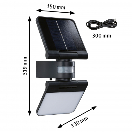 Aplică solară LED Lesla, senzori de mișcare și crepuscular, IP65, 150x130mm, 3000K 12,5W, antracit, plastic [7]
