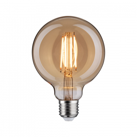 Impachetare simplă - Bec glob cu filament, G95, 1879, 230V, E27, 470lm, 6W, 1800K, flux luminos variabil în 3 pași, auriu