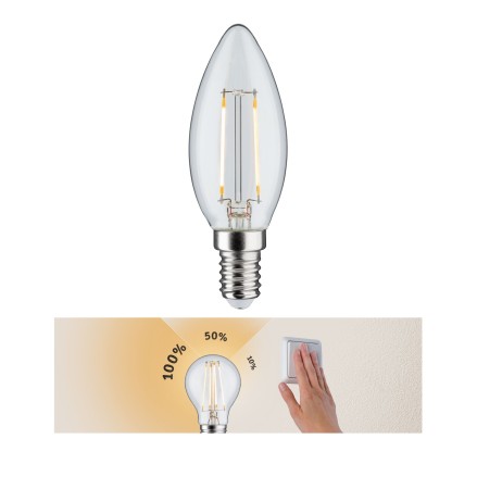 Impachetare simplă - Bec LED lumânare 2,5W E14 230V cu flux luminos variabil în 3 pași, clar