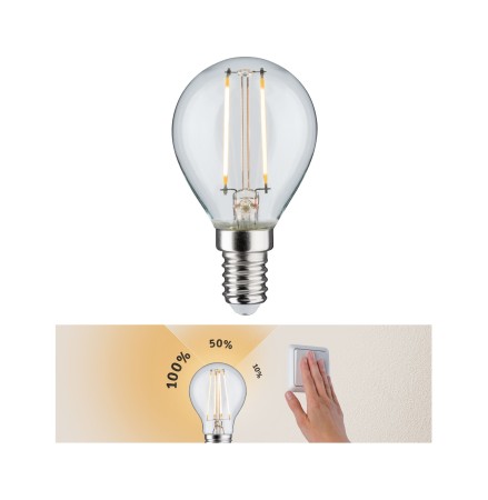 Becuri LED - Bec LED sferic 2,5W E14 230V cu flux luminos variabil în 3 pași, clar