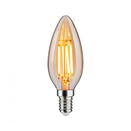 Impachetare simplă - Bec lumânare cu filament LED, 1879, 230V, E14, 450lm, 4,9W, 1800K, flux luminos variabil în 3 pași, auriu