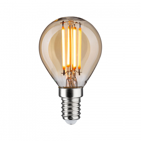 Impachetare simplă - Bec miniglob cu filament LED, 1879, 230V, E14, 450lm, 4,9W, 1800K, flux luminos variabil în 3 pași, auriu