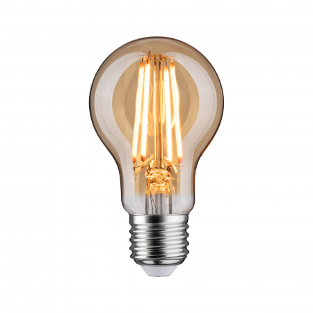 Impachetare simplă - Bec pară cu filament LED, 1879, 230V, E27, 470lm, 6W, 1800K, flux luminos variabil în 3 pași, auriu