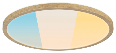 Plafoniere - Panel LED Atria Shine, IP44, rotund, 398mm,  20,8W, 2800lm, aspect lemn, temperatură de culoare variabilă