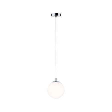 Penduluri - Pendul Globe cu fir textil gri, IP44, max 20W E27 satin/crom 230V sticlă/metal