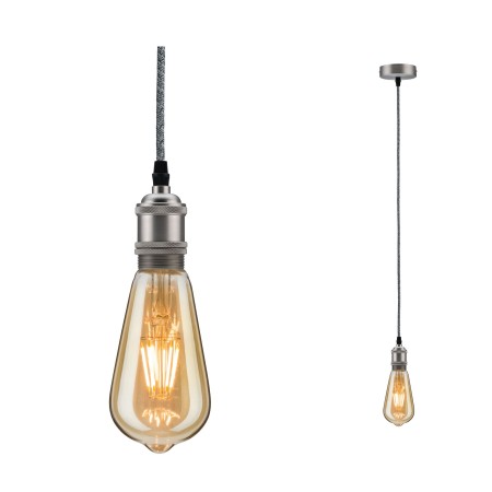 Penduluri - Pendul Ketil cu fir textil gri E27 2m max 1x20W cu soclu și bază gri, silicon-metal 230V