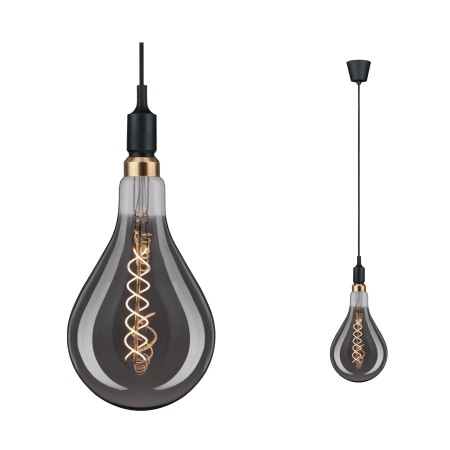 Penduluri - Pendul Ketil cu fir textil negru E27 2m max 1x20W cu soclu și bază negre, silicon-metal 230V