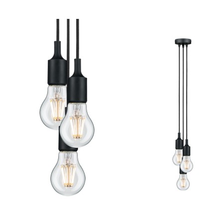 Penduluri - Pendul Ketil cu fir textil negru E27 2m max 3x20W cu soclu și bază negre, silicon-metal 230V