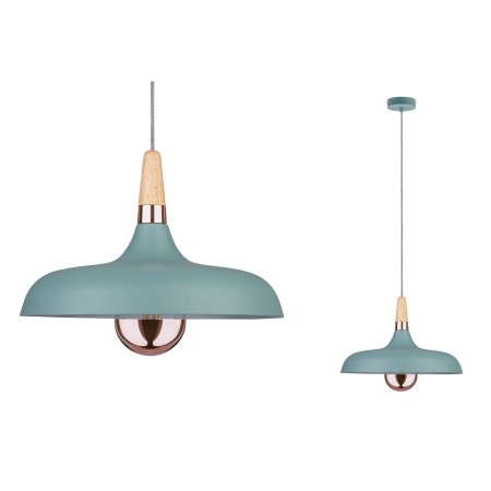 Penduluri - Pendul Neordic Juna cu fir textil 160mm max.1x20W E27 verde deschis/cupru/lemn 230V metal/lemn 
