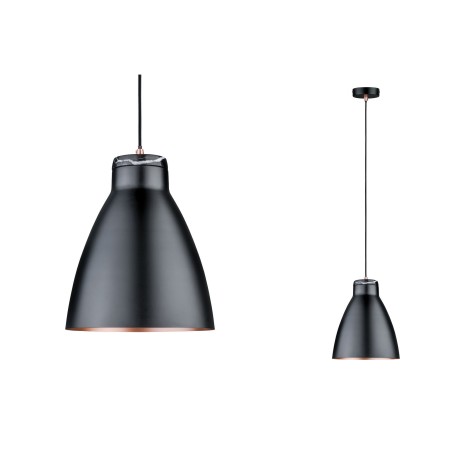 Penduluri - Pendul Neordic Roald cu fir textil negru max 1x20W E27 negru mat/cupru 230V metal/marmură