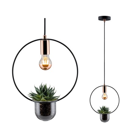 Iluminat pentru plante - Pendul Neordic Tasja cu fir textil max1x20W E27 negru/cupru 230V metal