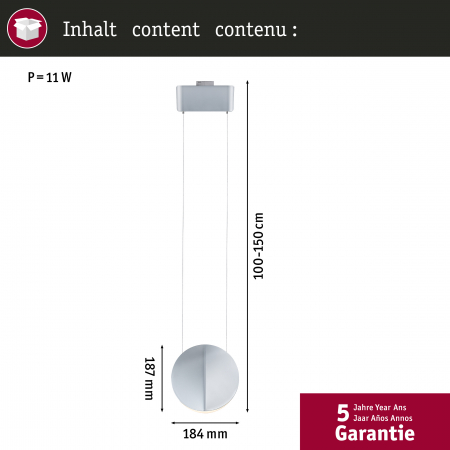 Pendul URail LED Alejandro, 800lm, 10W, 3000K, 230V, crom mat, flux luminos variabil [5]