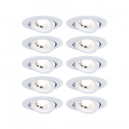 Spoturi incastrabile - Set 10 spoturi încastrabile LED, orientabile, 70°,  10x4,8W, 10x450lm, 230V, 3000K, alb mat, cu flux luminos variabil în 3 pași