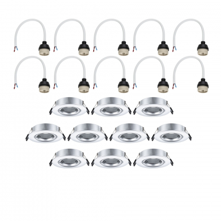 Set 10 spoturi încastrabile, orientabile, rotunde, 90mm, 30°, GU10, max. 10x10W, 230V, crom mat [4]