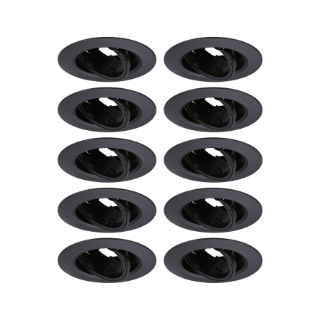 Spoturi incastrabile - Set 10 spoturi încastrabile, orientabile, rotunde, 90mm, 30°, GU10, max. 10x10W, 230V, negru mat
