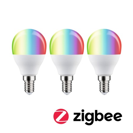 Becuri LED - Set 3 becuri LED miniglob, 230V, Standard Smart Home Zigbee 3.0, E14, 3x470lm, 3x5W, RGBW+, flux luminos variabil, mat