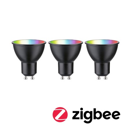 Set 3 becuri LED reflector, 230V, Standard Smart Home Zigbee 3.0, GU10, 3x350lm, 3x4,8W, RGBW+, flux luminos variabil, negru mat [0]