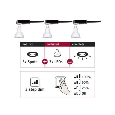 Set 3 becuri reflector Choose GU10 3x6W 460lm 2700K 51mm, cu flux luminos variabil în 3 pași [4]