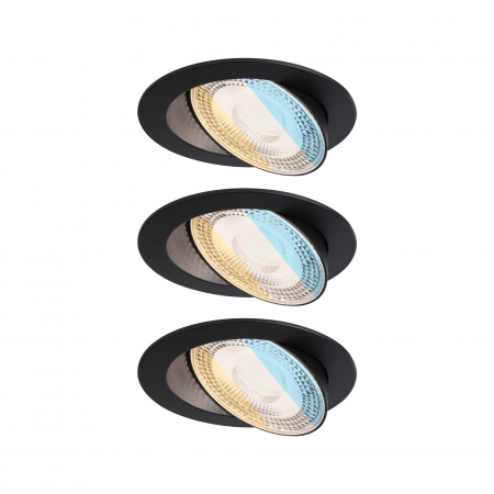 Iluminat interior - Set 3 spoturi încastrabile Aumus LED, rotunde, 105mm, 90°, 3x5W, 3x700lm, 230V, flux luminos variabil în 3 pași, temperatură de culoare variabilă 2700 - 6500K, negre
