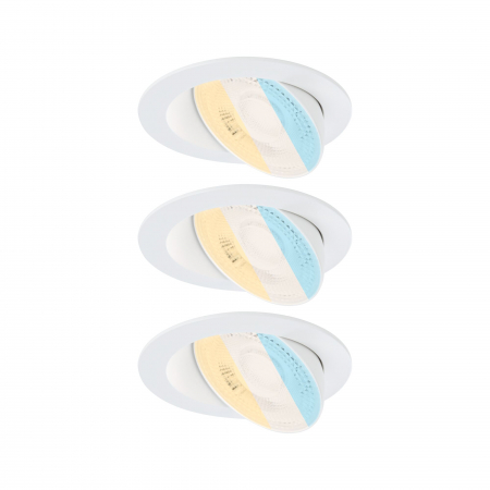 Familia Aumus - Set 3 spoturi încastrabile Aumus LED, rotunde, 105mm, 90°, 3x5W, 3x700lm, 230V, flux luminos variabil în 3 pași, temperatură de culoare variabilă 2700 - 6500K, albe